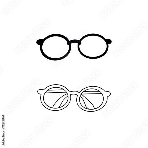 Vector illustration of hipster nerd style black glasses silhouette isolated on white background