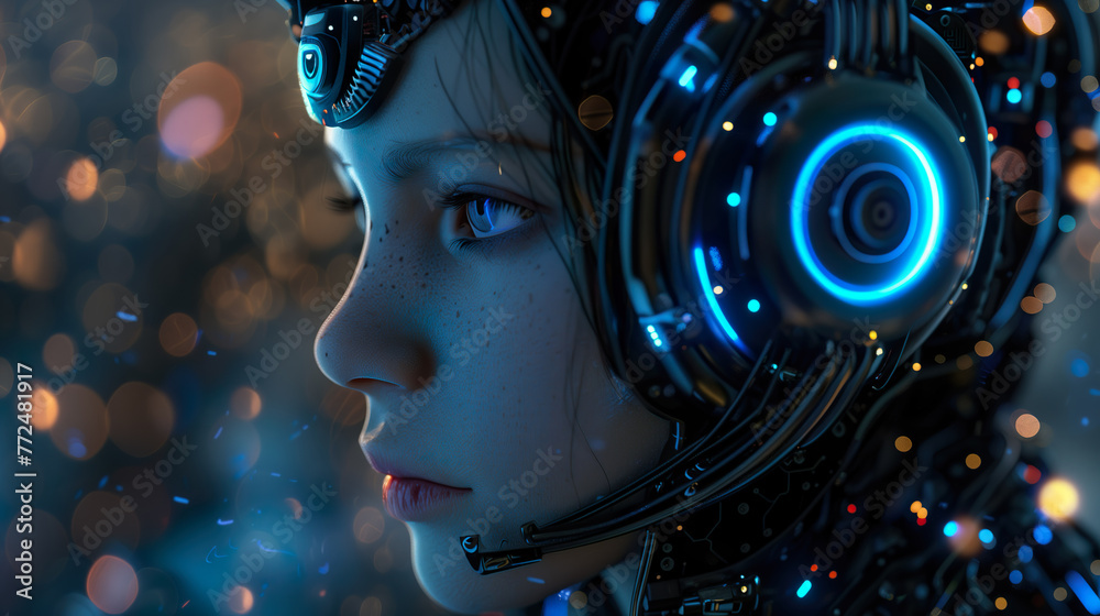 Girl artificial intelligence cyborg or robot, Future world