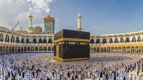 A panoramic view of the Kaaba in Mecca during Hajj