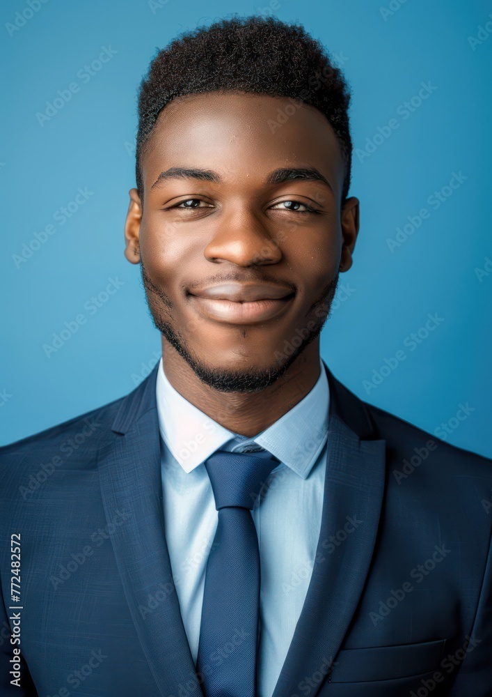 a young black man wearing professional attire smiles and maintains direct eye contact with the camera a young black man wearing professional attire smiles and maintains direct eye contact with the camera
