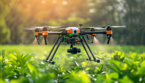 drone spraying fertilizer on a crop