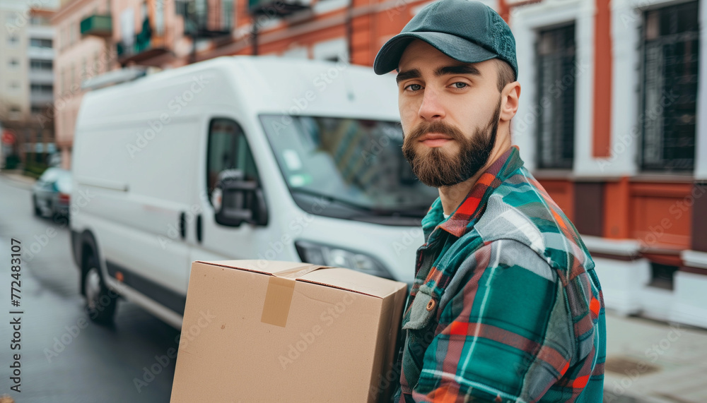 delivery man holding package delivery man holding package