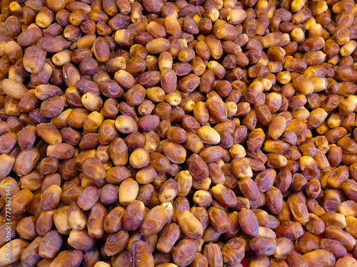 Top View of Organic Dried Dates (Khajoor) - Arabic Natural Diet  photo