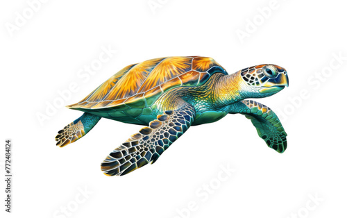 A detailed drawing of a sea turtle gracefully swimming on a blank canvas