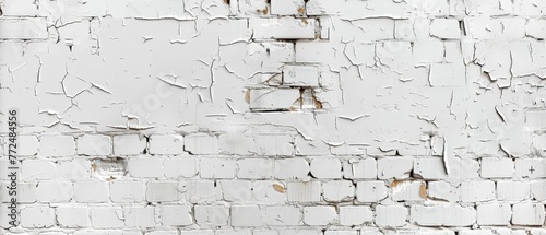 This expansive shot features a white brick wall with layers of peeling paint, capturing the aesthetic of urban decay.
