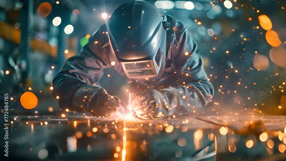 Worker arc welding with sparks, transitioning into a sleek digital interface Worker arc welding with sparks, transitioning into a sleek digital interface