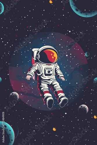 Astronaut in space. Contemporary art. Colorful illustration about space exploration