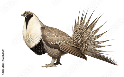 A mesmerizing close-up of a bird bathed in light  set against a pure white background