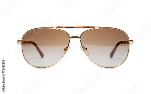 A vibrant pair of sunglasses rests on a pristine white background