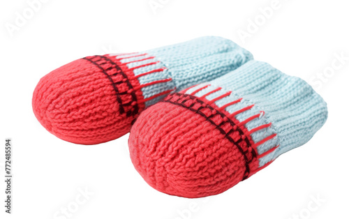 A pair of cozy knitted slippers in vibrant red and blue colors