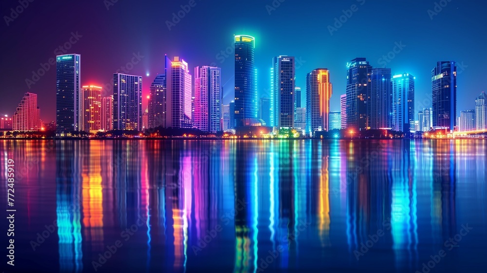 Fototapeta premium modern city skyline in neon light
