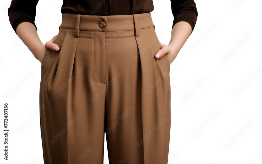 A stylish woman wearing a brown shirt and matching pants A stylish woman wearing a brown shirt and matching pants