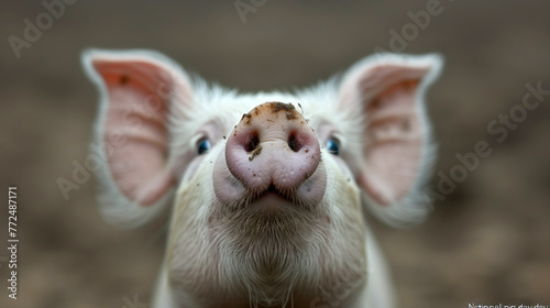 Curious piglet celebrating National Pig Day, close-up portrait.