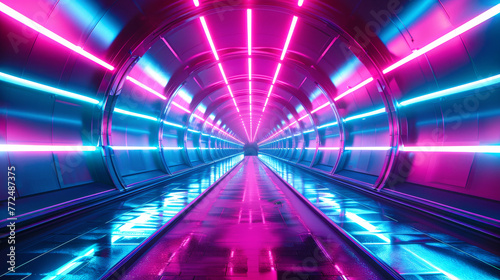 Neon-Lit Futuristic Tunnel Perspective