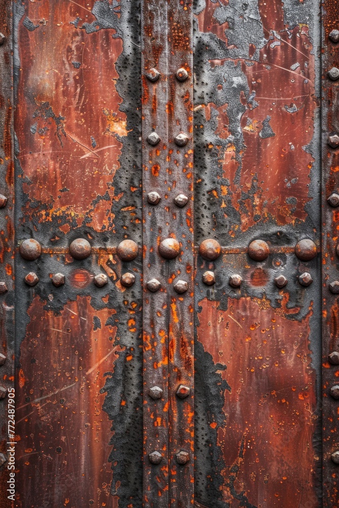 A weathered metal door with rust and rivets. Ideal for industrial concepts