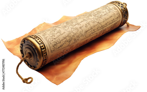 A roll of parchment paper displaying ancient writing from a bygone era