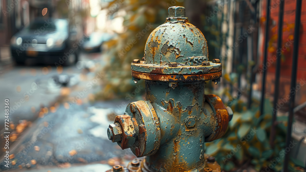 Fototapeta premium Rusted fire hydrant on a city street