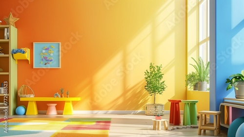 room with colorful chairs