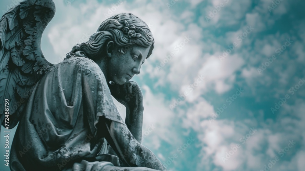 A statue of an angel holding a book. Suitable for educational concepts A statue of an angel holding a book. Suitable for educational concepts
