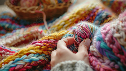 Close-up of knitting with colorful yarn © SashaMagic