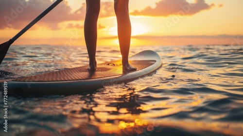 woman balancing on a paddle board photo