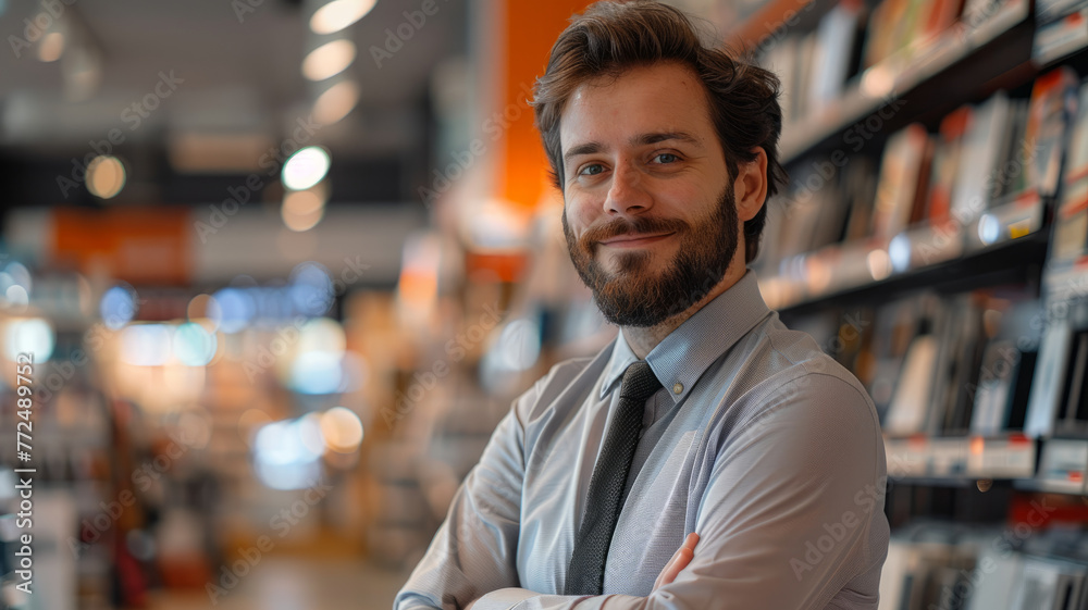 Man standing in an electronics store. Man standing in an electronics store.