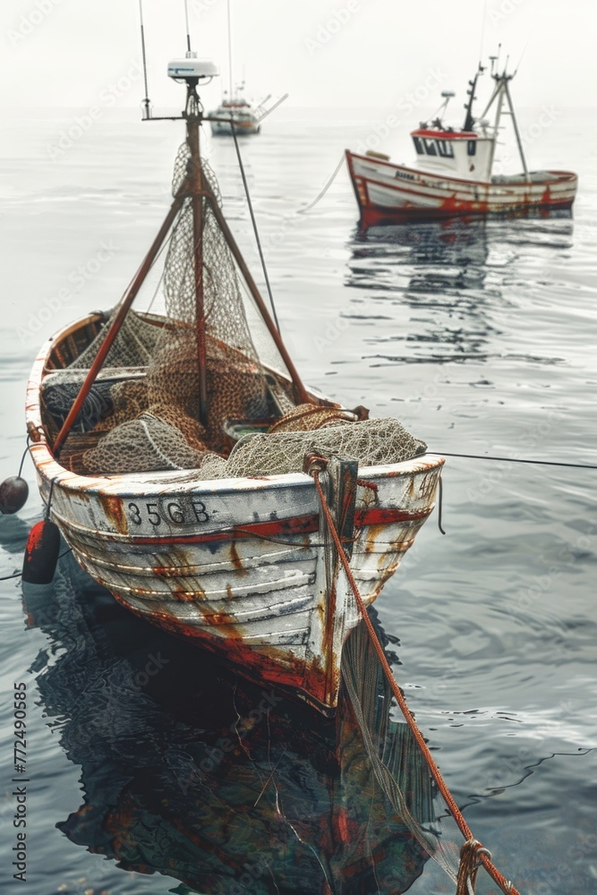 Couple of boats floating on calm water. Suitable for travel brochures Couple of boats floating on calm water. Suitable for travel brochures