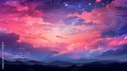 Background strikes and colorful, very aesthetic at night, shooting starlight the sky, Generate AI