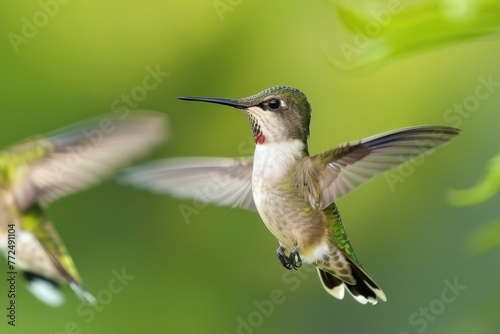 Two hummingbirds flying closely together. Suitable for nature and wildlife concepts
