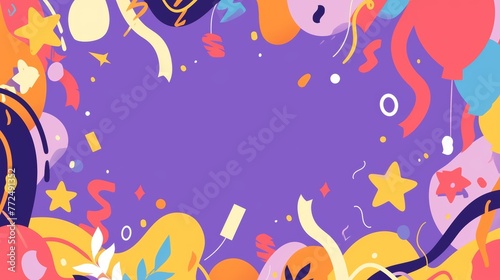 Happy Birthday greetings banner template with blank space for text  bright colors  minimalistic flat style with purple background