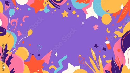 Happy Birthday greetings banner template with blank space for text  bright colors  minimalistic flat style with purple background