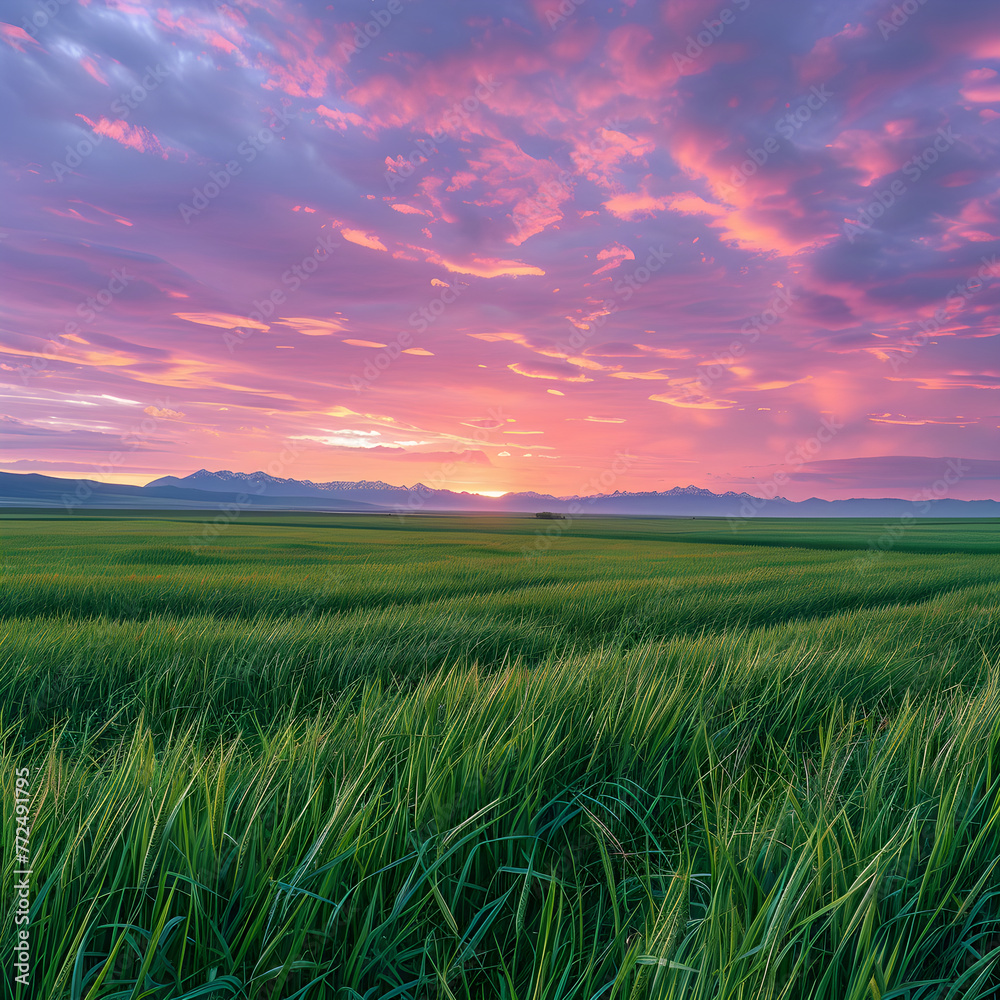 Serene and Majestic: A Scenic View of the Kazakh Countryside Amidst a Setting Sun