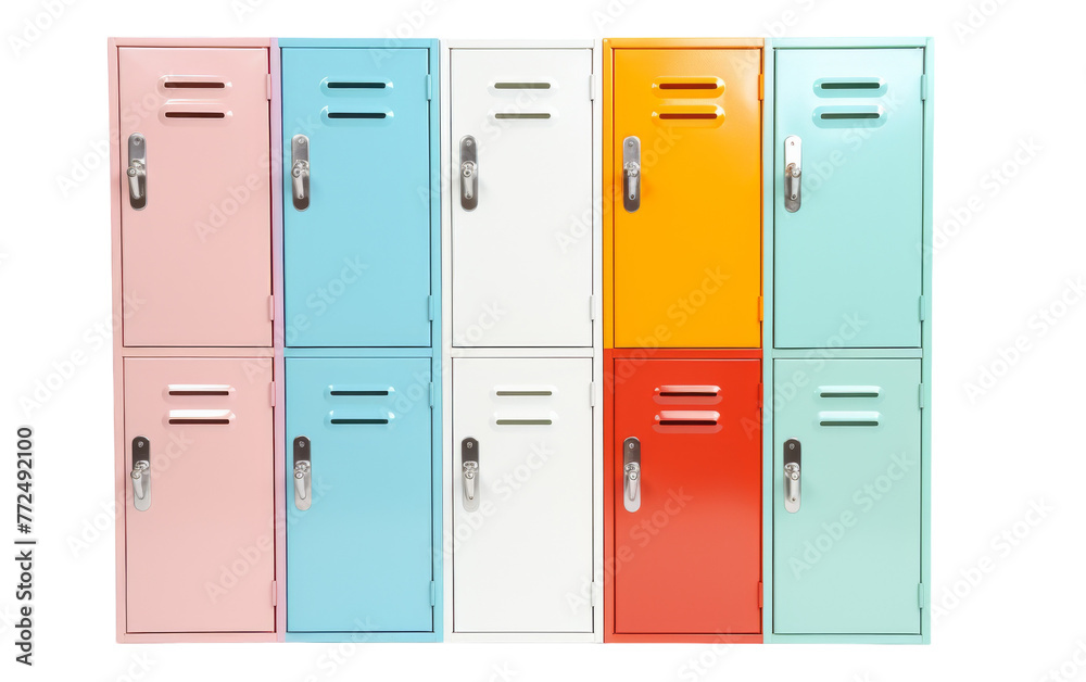 A vibrant row of colorful lockers standing side by side in a symphony of hues A vibrant row of colorful lockers standing side by side in a symphony of hues