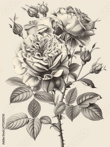 Wallpaper Mural A bouquet of roses depicted in vintage line art.
 Torontodigital.ca