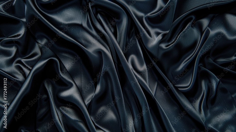 Close up of black satin material, perfect for fashion design projects
