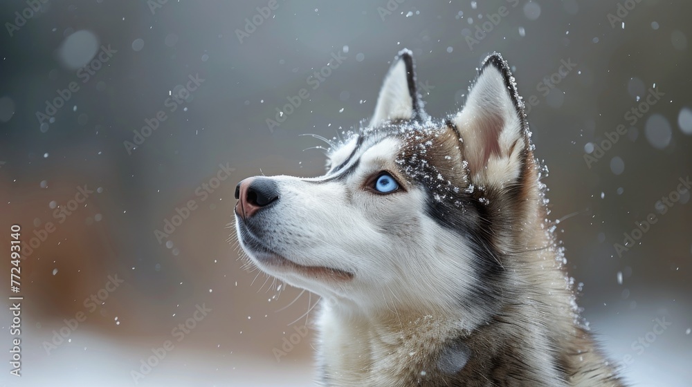 Husky Dog Gazing at Sky