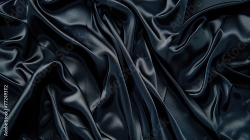 Close up of black satin material, perfect for fashion design projects
