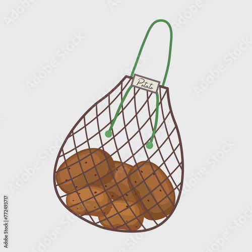 Flat Design Illustration with Reusable Shopping  Bag at Potato 