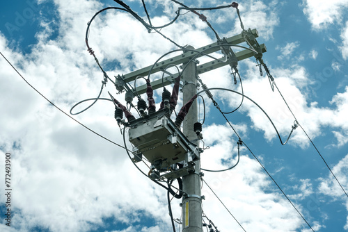 concrete pole with low voltage electrical energy transformer