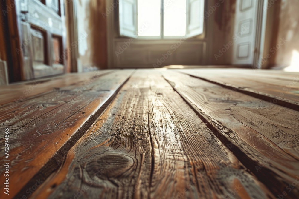A wooden floor with a window in the background. Ideal for interior design concepts A wooden floor with a window in the background. Ideal for interior design concepts
