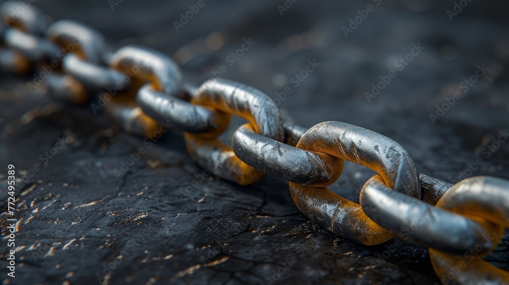 Closeup of a metal chain. The concept of connection and cooperation.