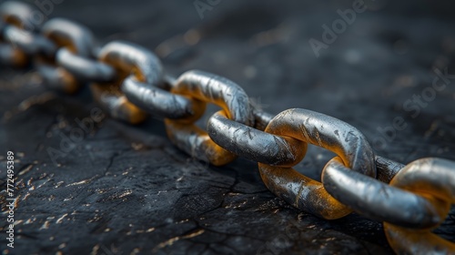 Closeup of a metal chain. The concept of connection and cooperation.