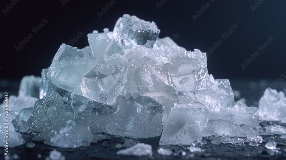 A pile of ice sitting on top of a table, perfect for summer refreshment concept