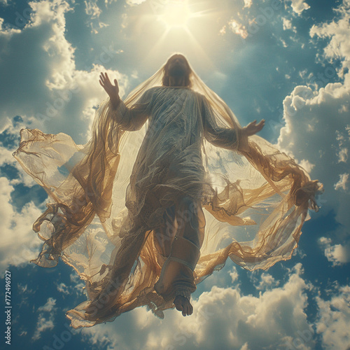 The Ascension of Jesus Christ. Christian religious illustration for church Easter publications