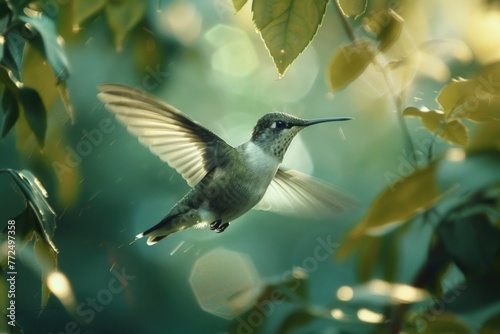 A hummingbird flying through the air. Great for nature or wildlife concepts