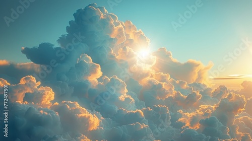 An abstract, sunny sky with a beautiful cloudscape. A view over a cloud mass of white fluffy puffs, the concept of freedom is presented in a soft focus. Vintage colors are used.