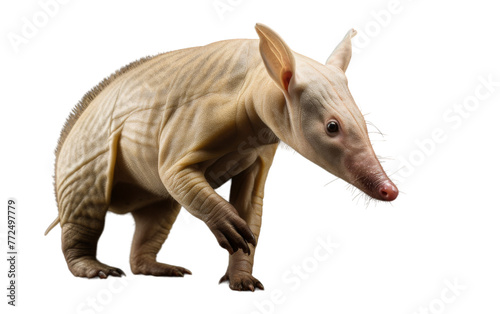 An armadillo is playfully standing on its hind legs