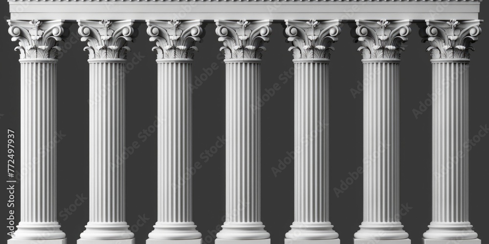 A row of columns with a clock on top. Suitable for architectural and time-related concepts A row of columns with a clock on top. Suitable for architectural and time-related concepts