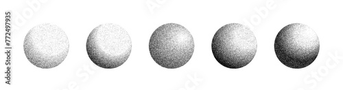 The texture grain noise gradient spheres set is isolated on the white background, grit sand noise overlay, gradient halftone vector texture, spray, and shadows effect illustration. photo