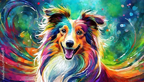 Colorful abstract pop art beautiful collie dog
